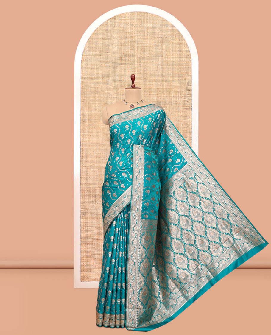 Blue Semi-Banaras Nylon Saree