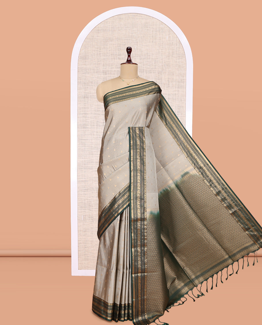 Grey Traditional Checks Budget Silk Saree