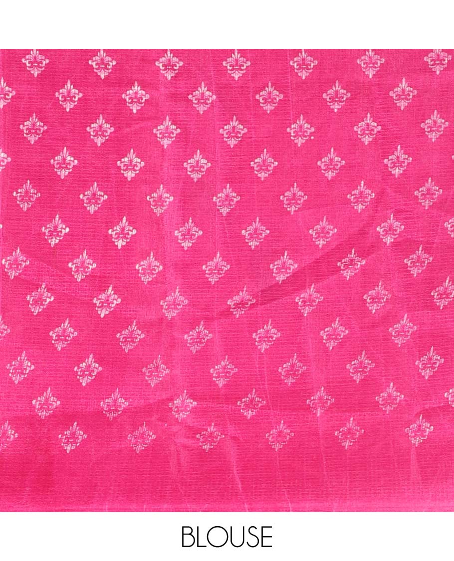 Rama green stripes and unique motifs printed khadhi silk saree, contrast border and pallu features intricately printed triangle motifs