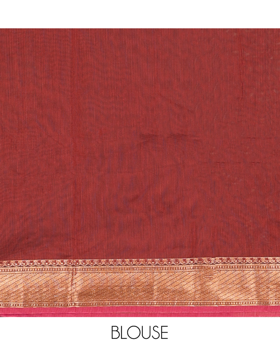 Black Semi-Silk Cotton Saree, Beautifully Bedecked with Zari Buttas on Its Body, Complemented by Contrast Traditional Zari Border, Zari-Rich Pallu of Jaal Designs, and Paired with a Contrast Blouse