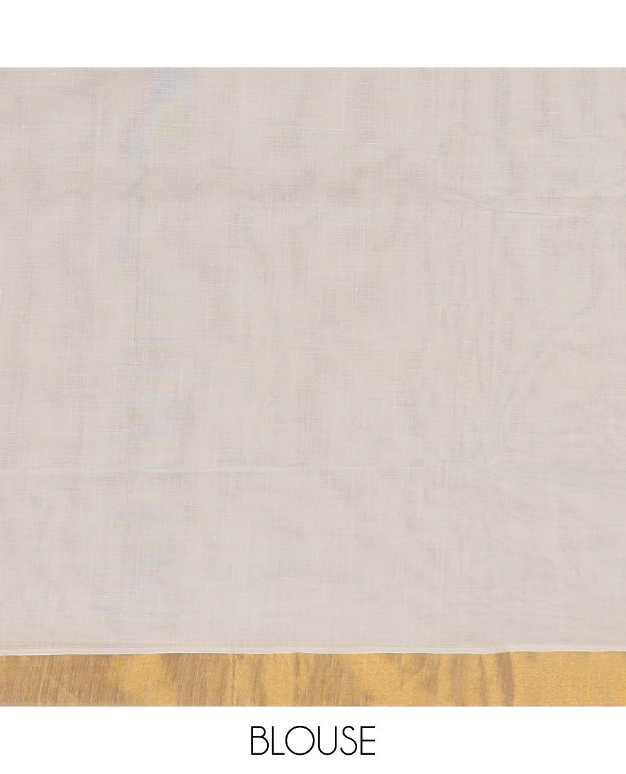 Cream kerala saree with zari designs, zari border & pallu of intricate designs