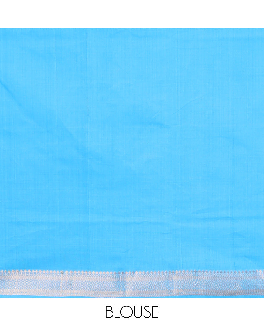 Ligth blue mangalagiri cotton saree with contrast zari design border & striped pallu