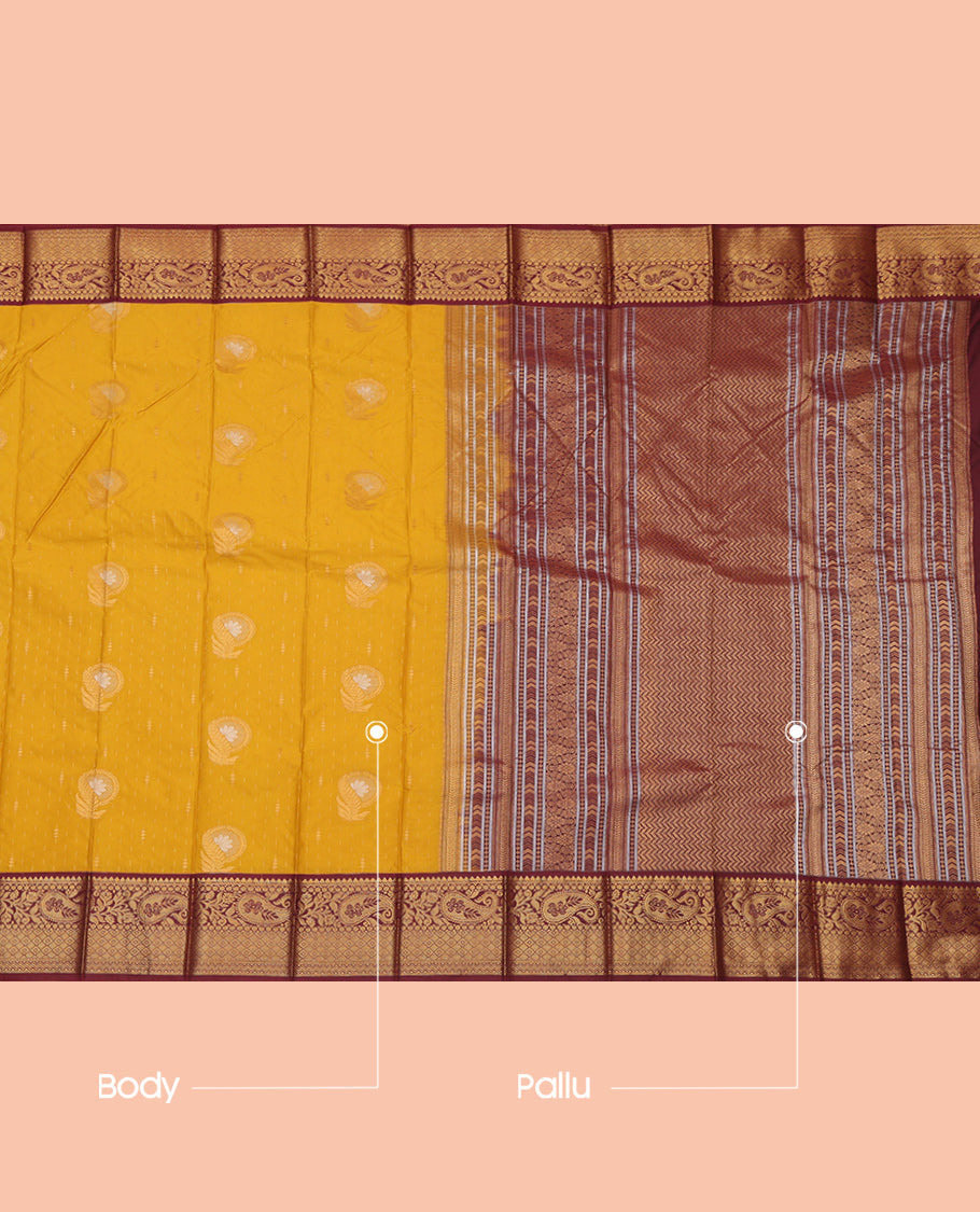 Yellow Chevron Stripes Budget Silk Saree