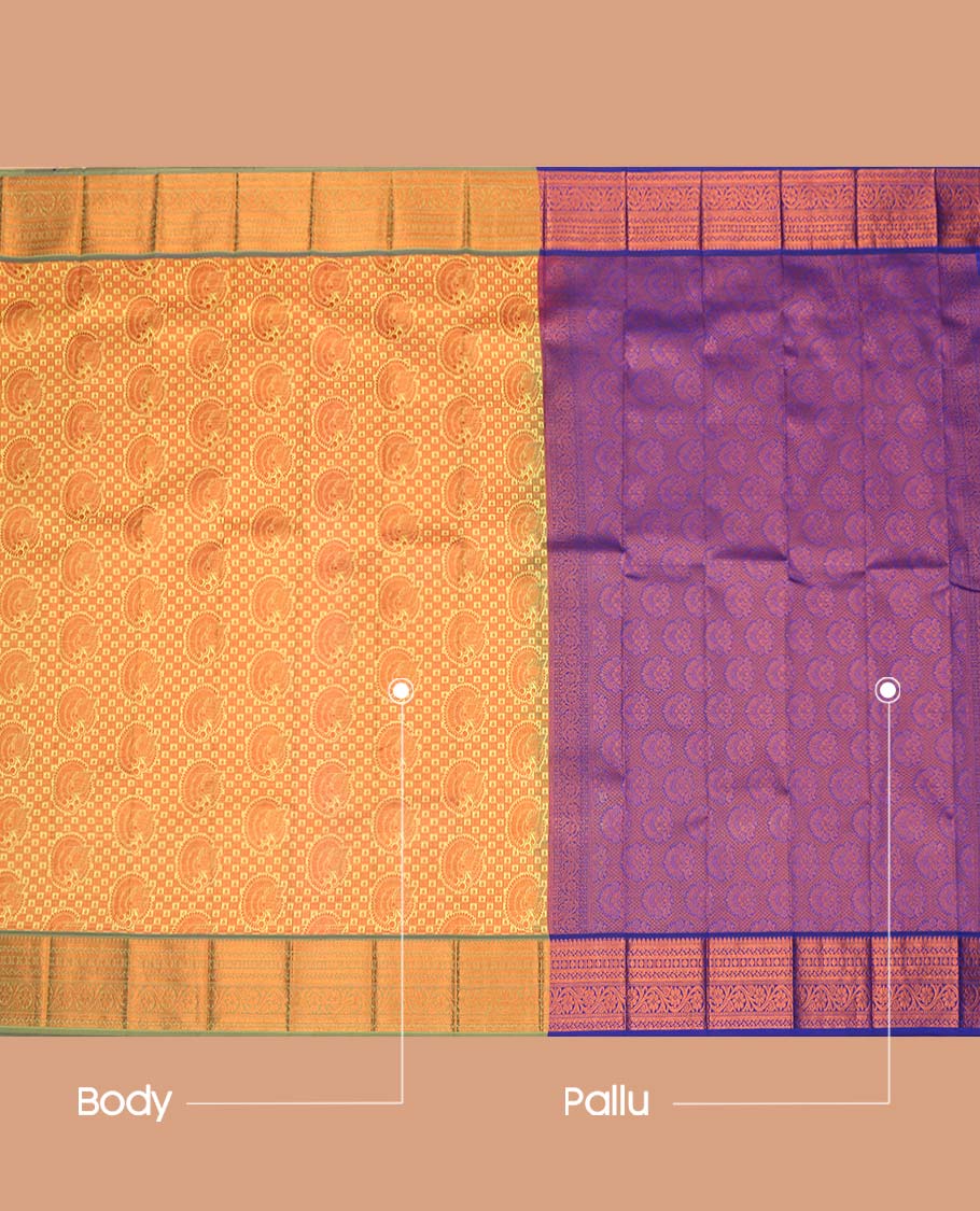 Yellow Budget Silk Saree, Spotlighted with Jacquard Design, Complemented by Contrast Traditional Zari Border, a Grand Pallu and a Contrast Blouse