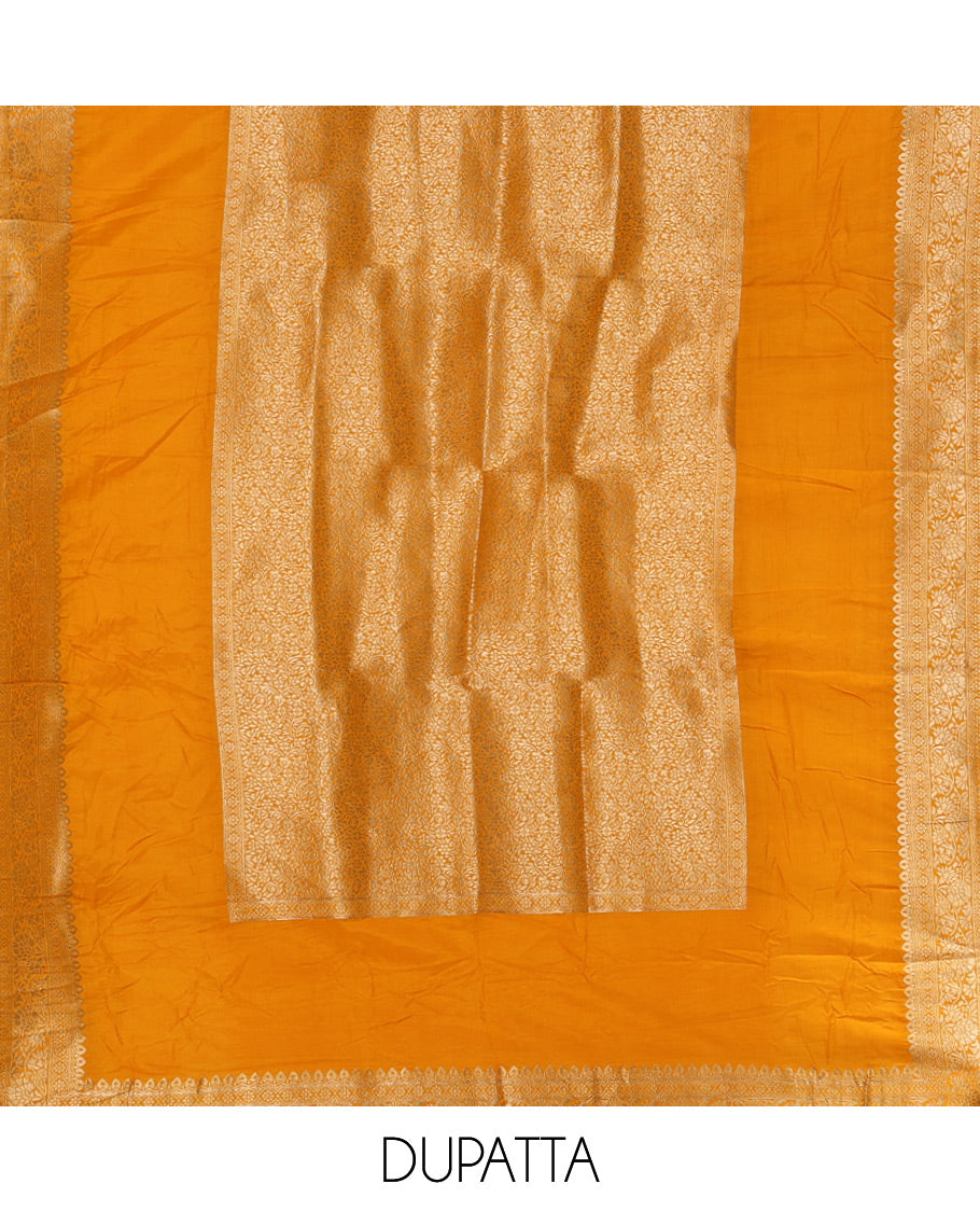 Mango banarasi chudidar material set, floral zari jacquard design with swarovski stone work top, floral jacquard & swarovski stone work banarasi dupatta & santoon plain bottom