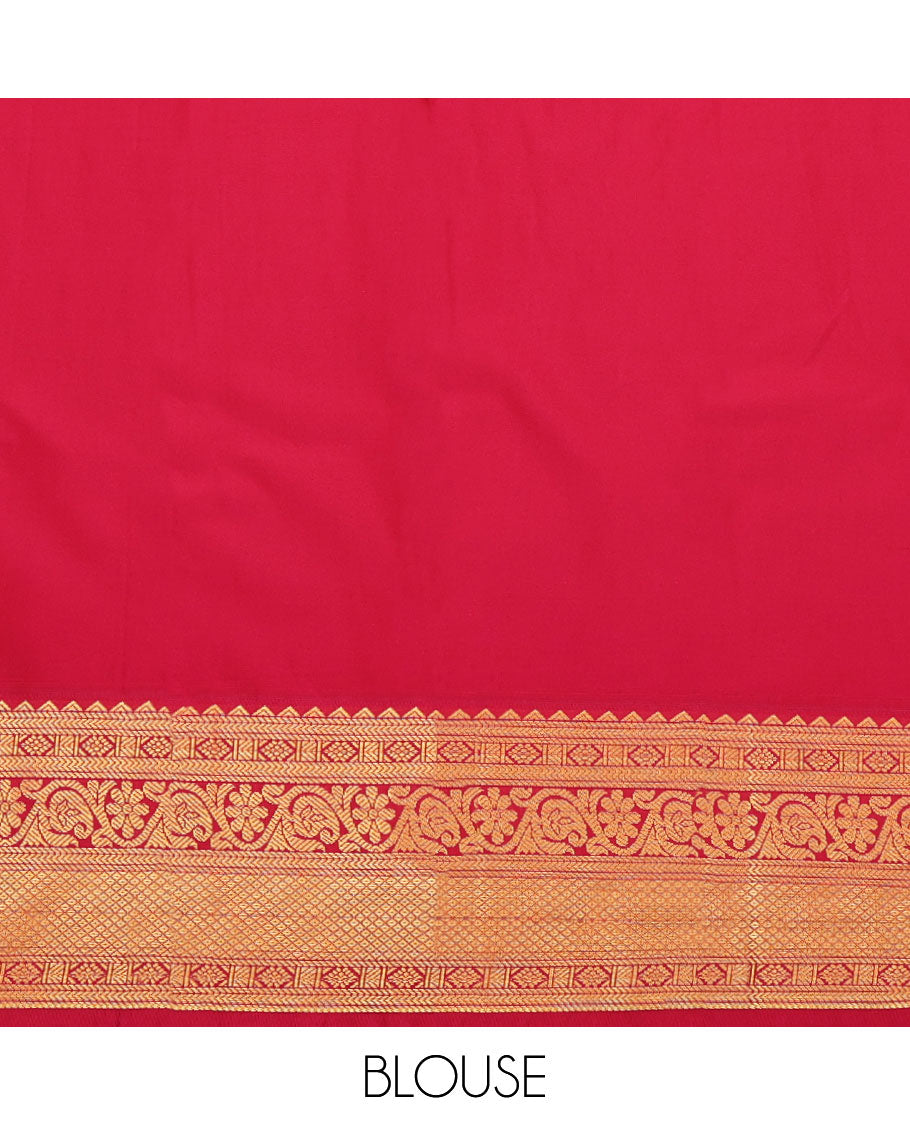 Light Green Budget Silk Saree, Spotlighted with Zari Buttas and Stripes, Complemented by a Contrast Traditional Zari Border, Pallu of Jaal Designs, and a Contrast Blouse