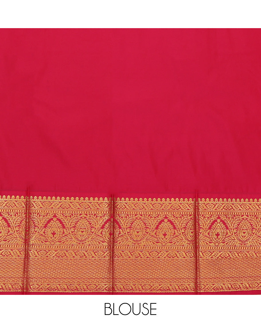 Green Budget Silk Saree, Subtly Sparkled with Zari Buttas, a Contrast Traditional Zari Border, Grand Pallu, and a Contrast Blouse