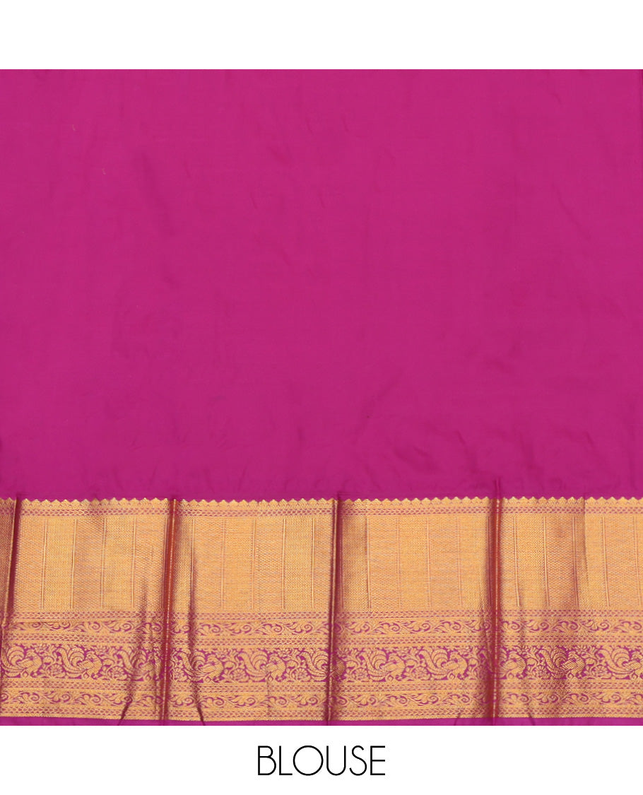 Yellow Budget Silk Saree, Graced with Zari Buttas and Stripes, a Contrast Traditional Zari Border, Grand Jaal Pallu, and a Contrast Blouse