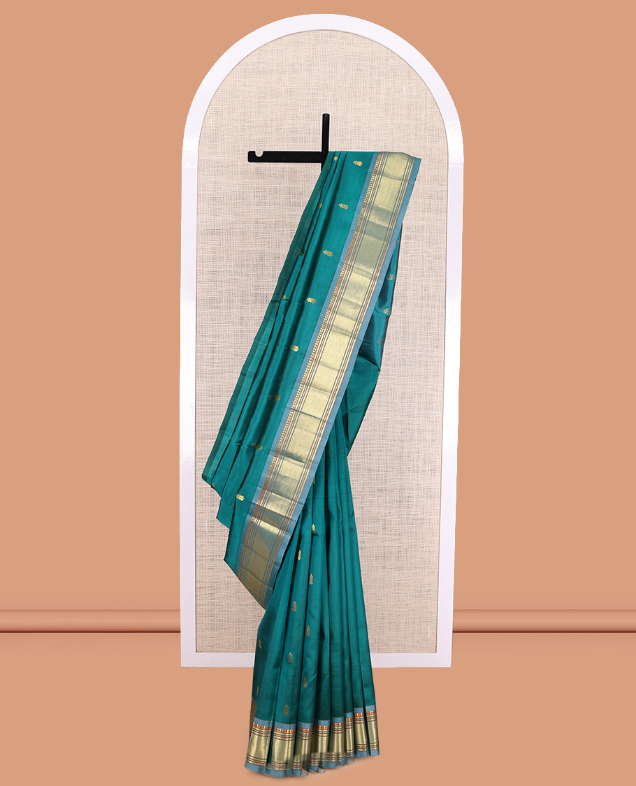Blue Woven Contrast Kanchipuram Silk Saree