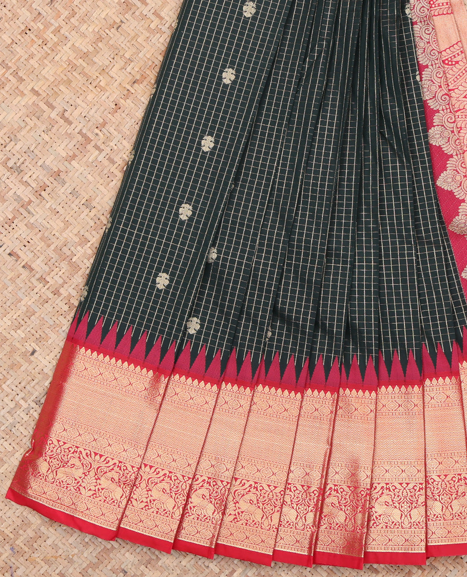 Black Zari Butta and Checks Budget Silk Saree