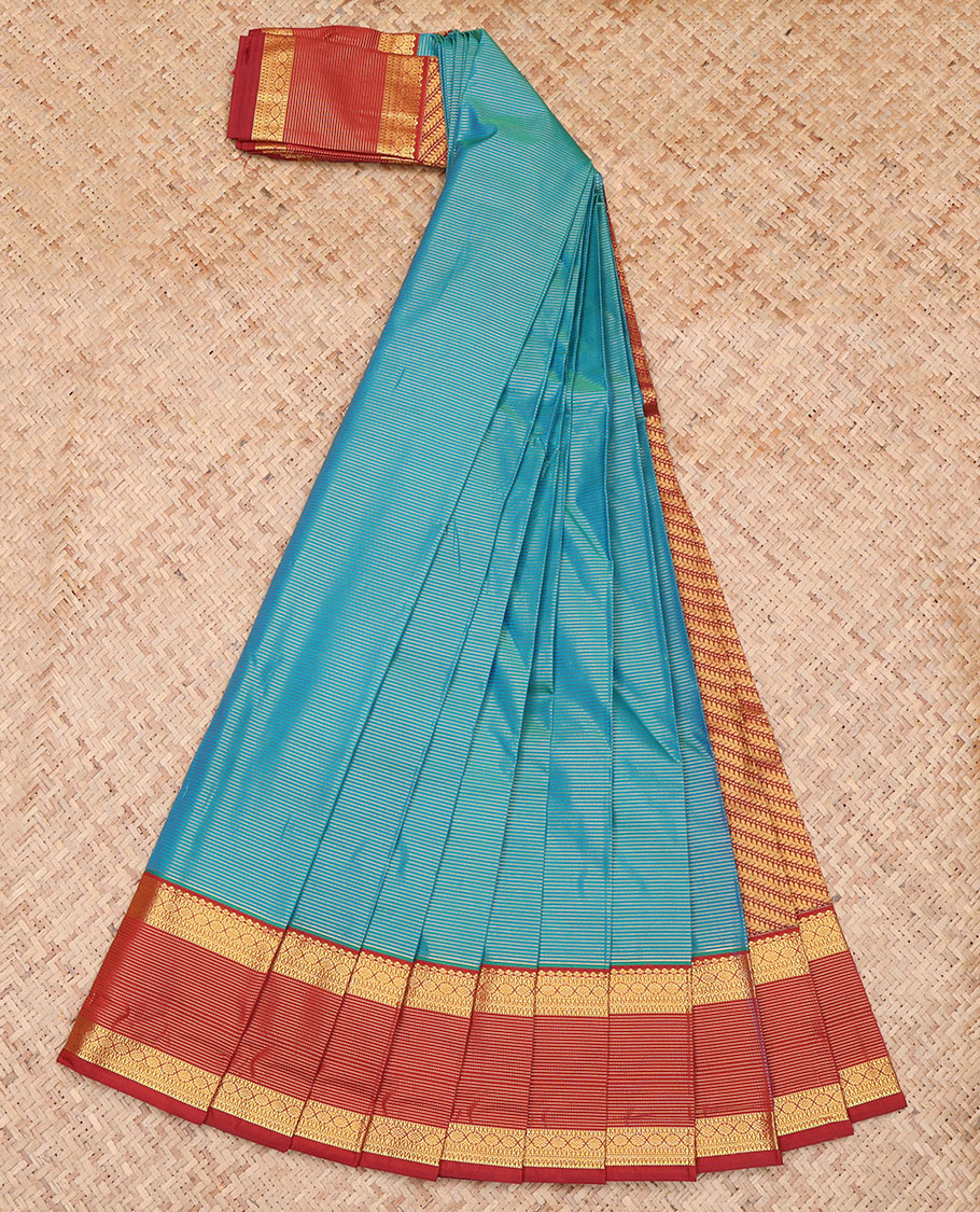 Blue Leaf Vine Zari Stripes Budget Silk Saree