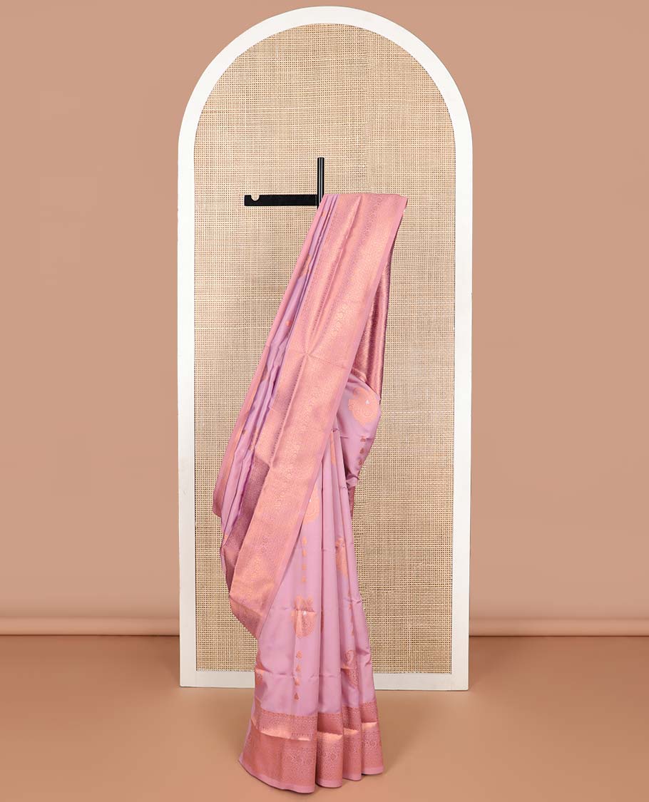 Mauve floral motifs butter silk saree with self intricate zari design border & intricate floral design pallu