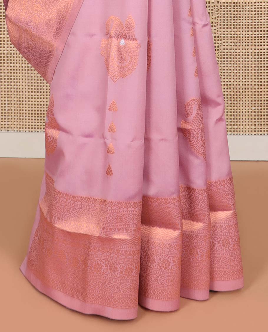 Mauve floral motifs butter silk saree with self intricate zari design border & intricate floral design pallu