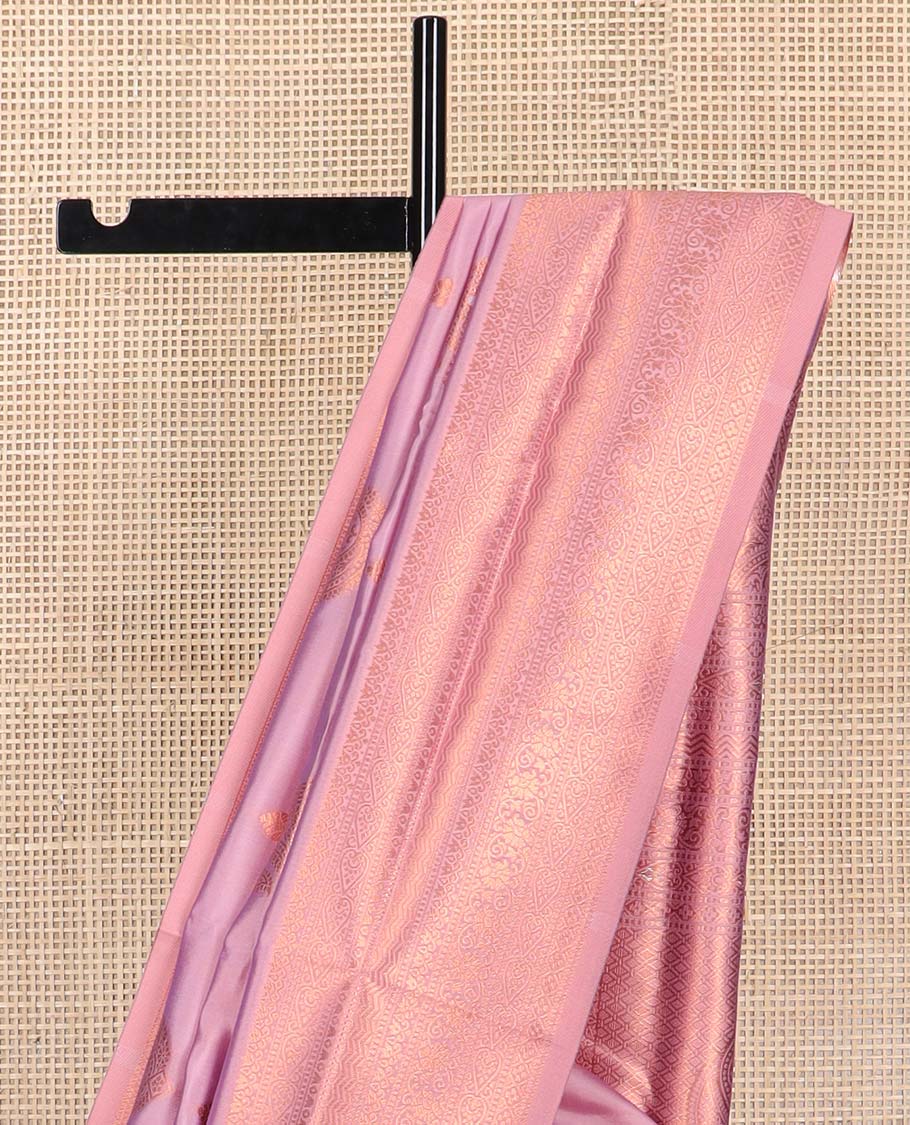 Mauve floral motifs butter silk saree with self intricate zari design border & intricate floral design pallu