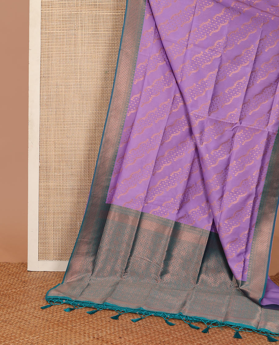 Violet butter silk saree with floral zari designs, contrast traditional zari design & jaal pallu