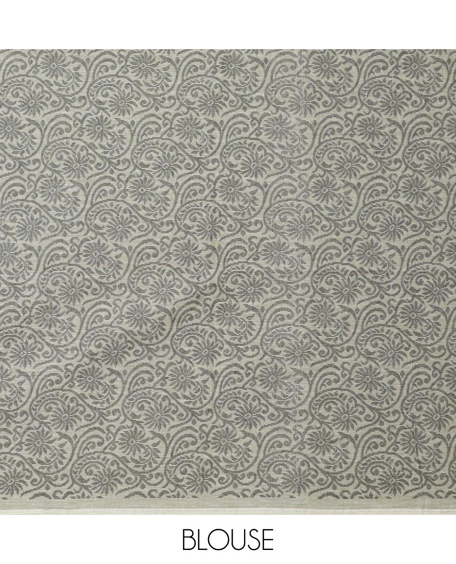 Pale Green circular-buttas Coimbatore cotton saree, piping border & geometric-patterned pallu