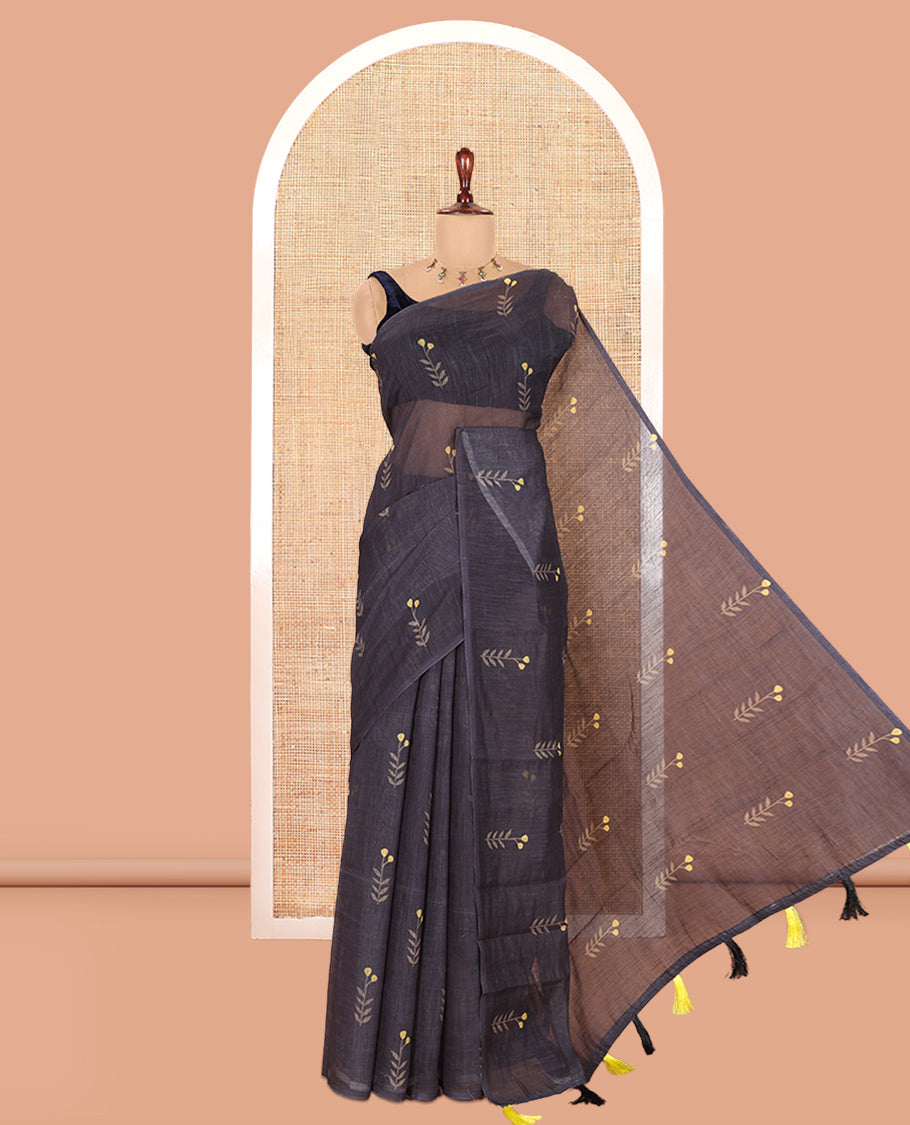 Borderless Black-Yellow Linen Cotton Saree