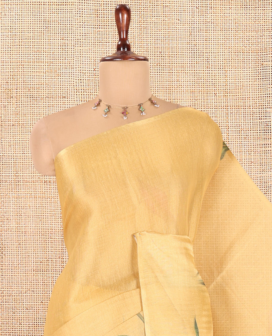 Borderless Yellow Tissue Cotton Saree
