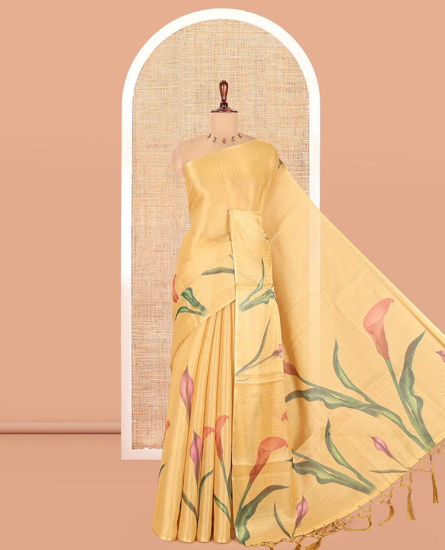 Borderless Yellow Tissue Cotton Saree