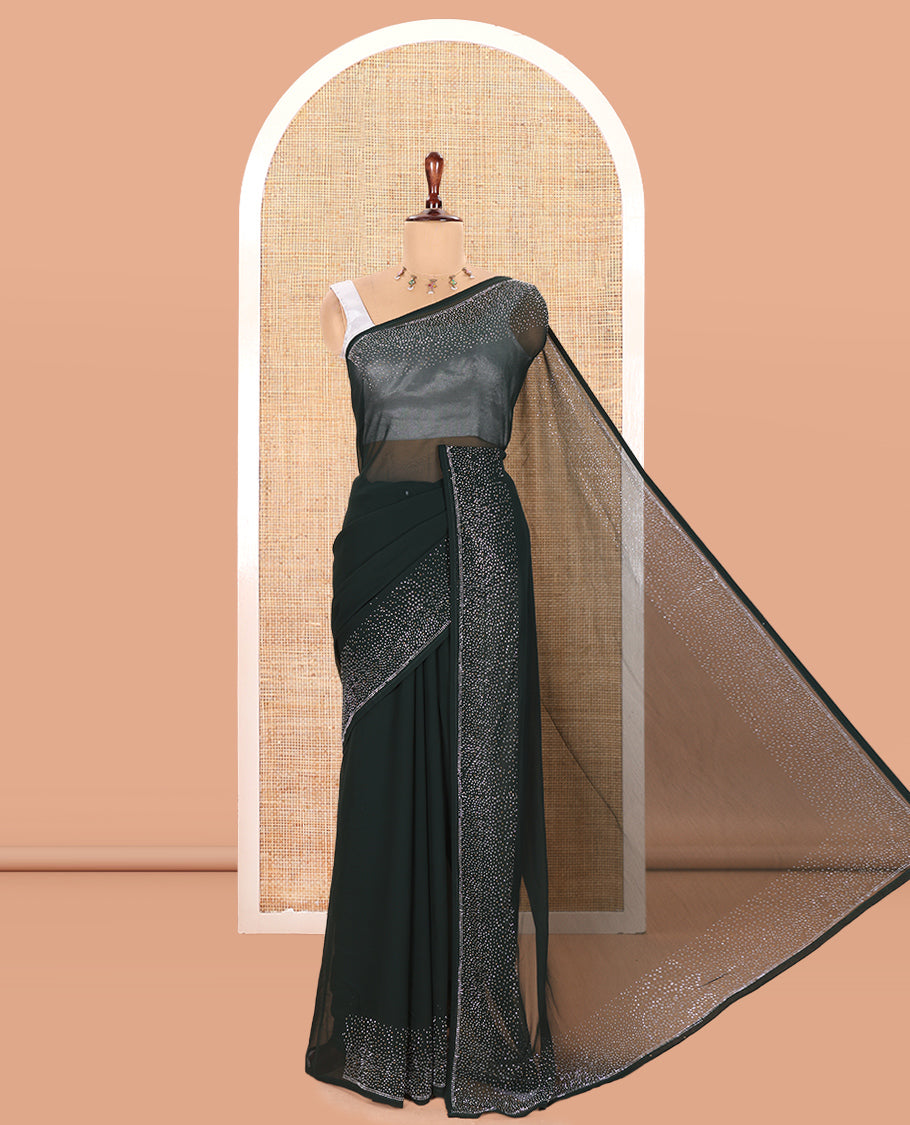 Green Plain 60-Gm Georgette Saree