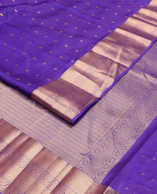 Violet zari buttas Vasundhara silk mix saree, traditional zari border of dhavana kodi design & leaf design pallu