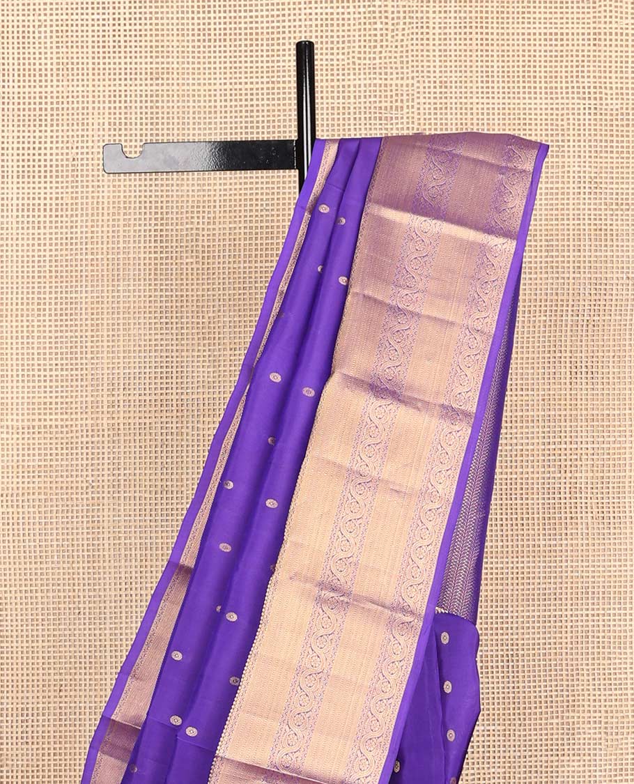 Violet zari buttas Vasundhara silk mix saree, traditional zari border of dhavana kodi design & leaf design pallu