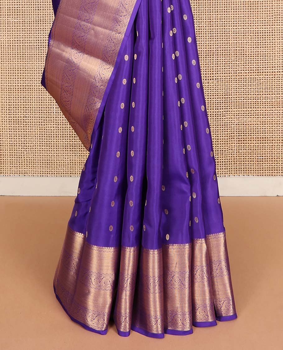 Violet zari buttas Vasundhara silk mix saree, traditional zari border of dhavana kodi design & leaf design pallu