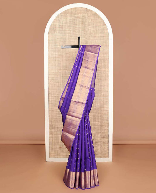Violet zari buttas Vasundhara silk mix saree, traditional zari border of dhavana kodi design & leaf design pallu