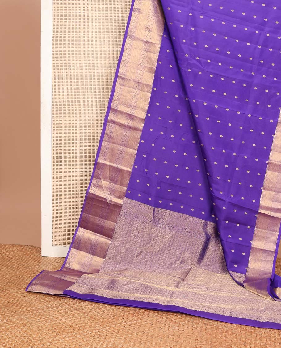 Violet zari buttas Vasundhara silk mix saree, traditional zari border of dhavana kodi design & leaf design pallu