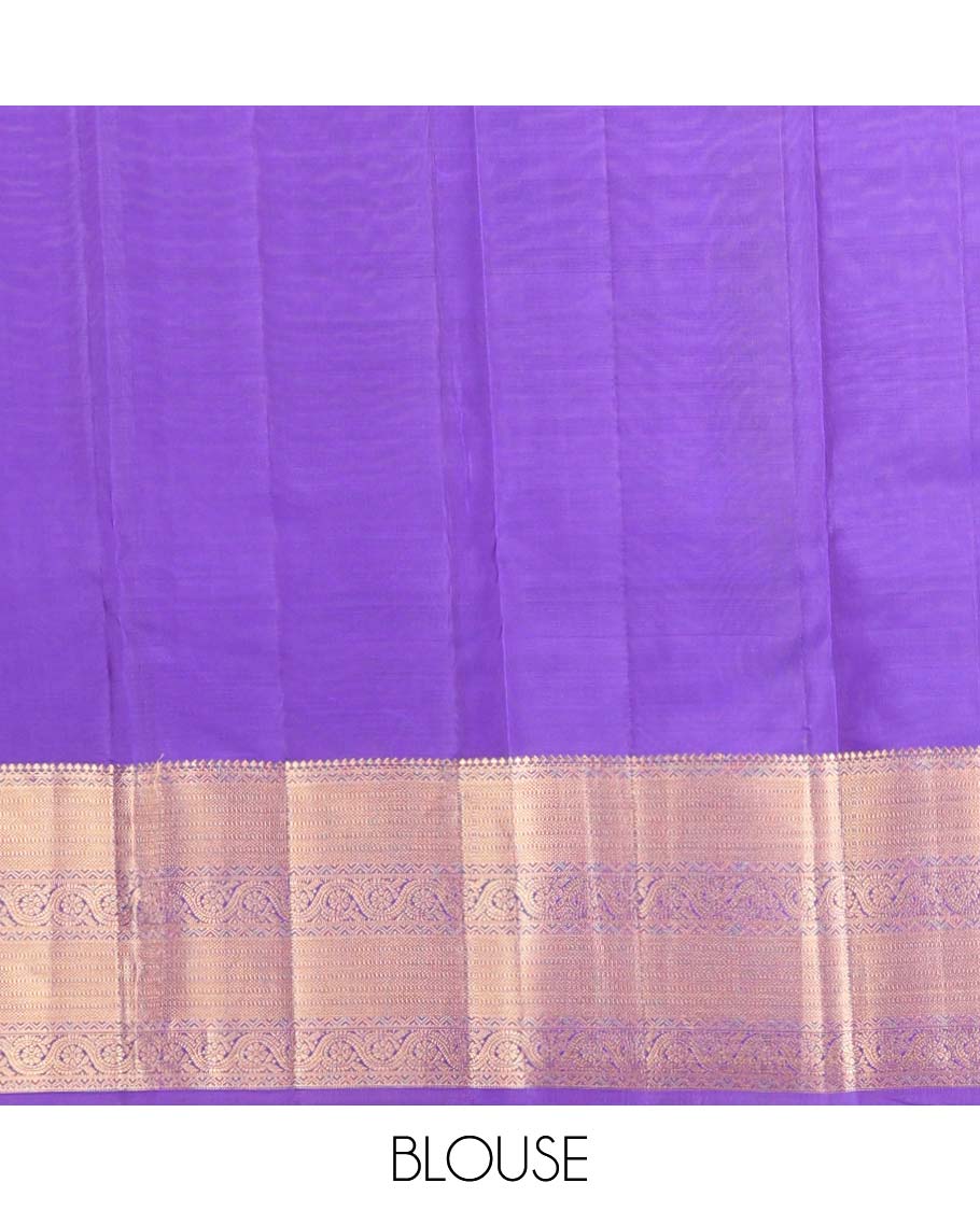 Violet zari buttas Vasundhara silk mix saree, traditional zari border of dhavana kodi design & leaf design pallu