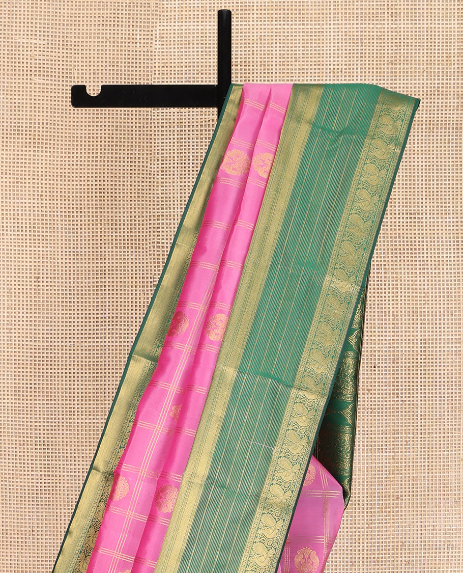 Pink Vasundhara Lite Silk Mix Saree, Bedecked with Zari Butta Enclosed Checks on Its Body, Complemented by a Contrast Border of Traditional Designs, a Grand Intricately Checked Pallu, and Paired with a Contrast Blouse