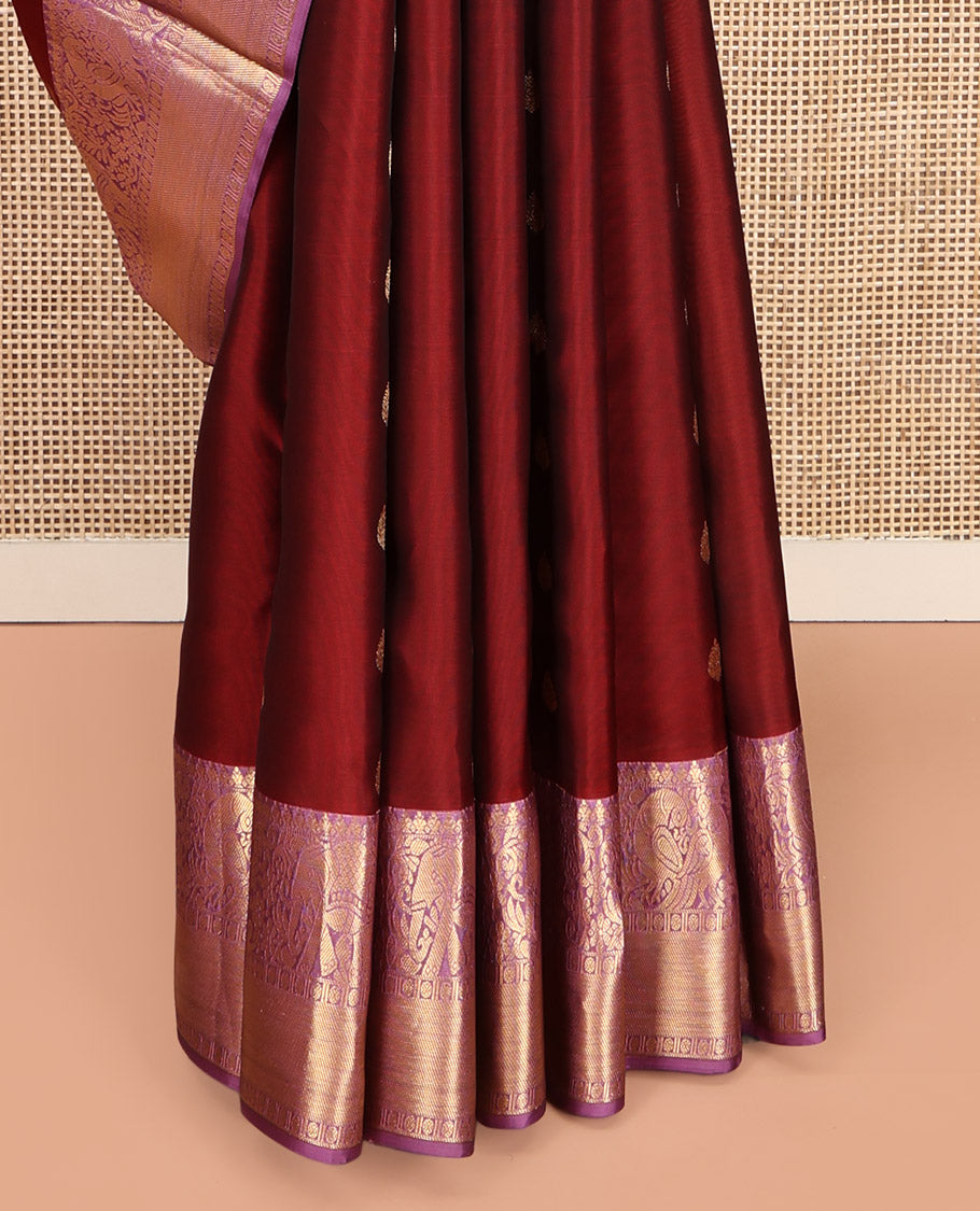 Red Vasundhara Lite-Silk Mix Saree, Graced with Zari Buttas, Contrast Border of Yaanai and Mayil Design, Grand Pallu, and a Contrast Blouse