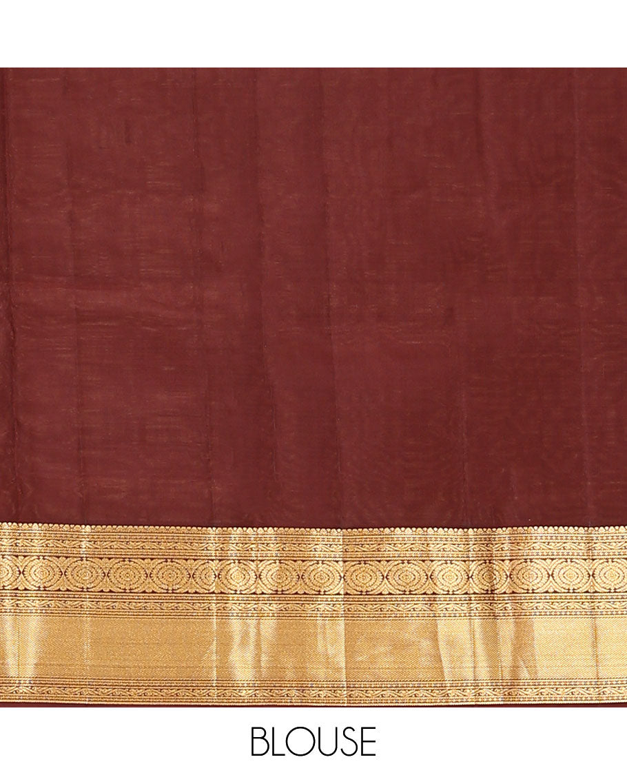 Green Vasundhara Lite Silk Mix Saree, Subtly Woven with Zari Buttas on Its Body, Complemented by a Contrast Border of Kodi Visiry and Chakram Designs, Pallu of Jaal Designs, and Paired with a Contrast Blouse