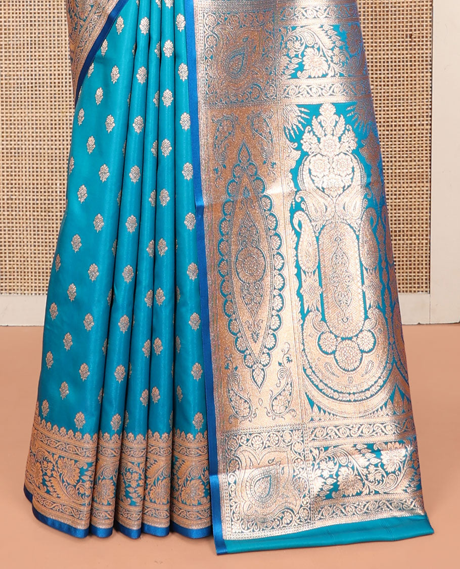 Blue Banarasi Nylon Saree, Embellished with Jacquard, a Floral Creeper Zari Border, Intricate Pallu, and a Matching Blouse