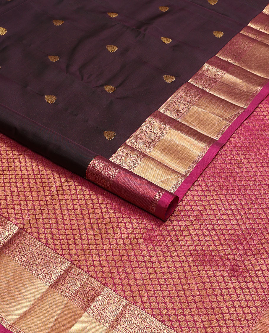 Violet buttas vasundhara elite silk saree with contrast traditional zari design border & floral ogee design pallu