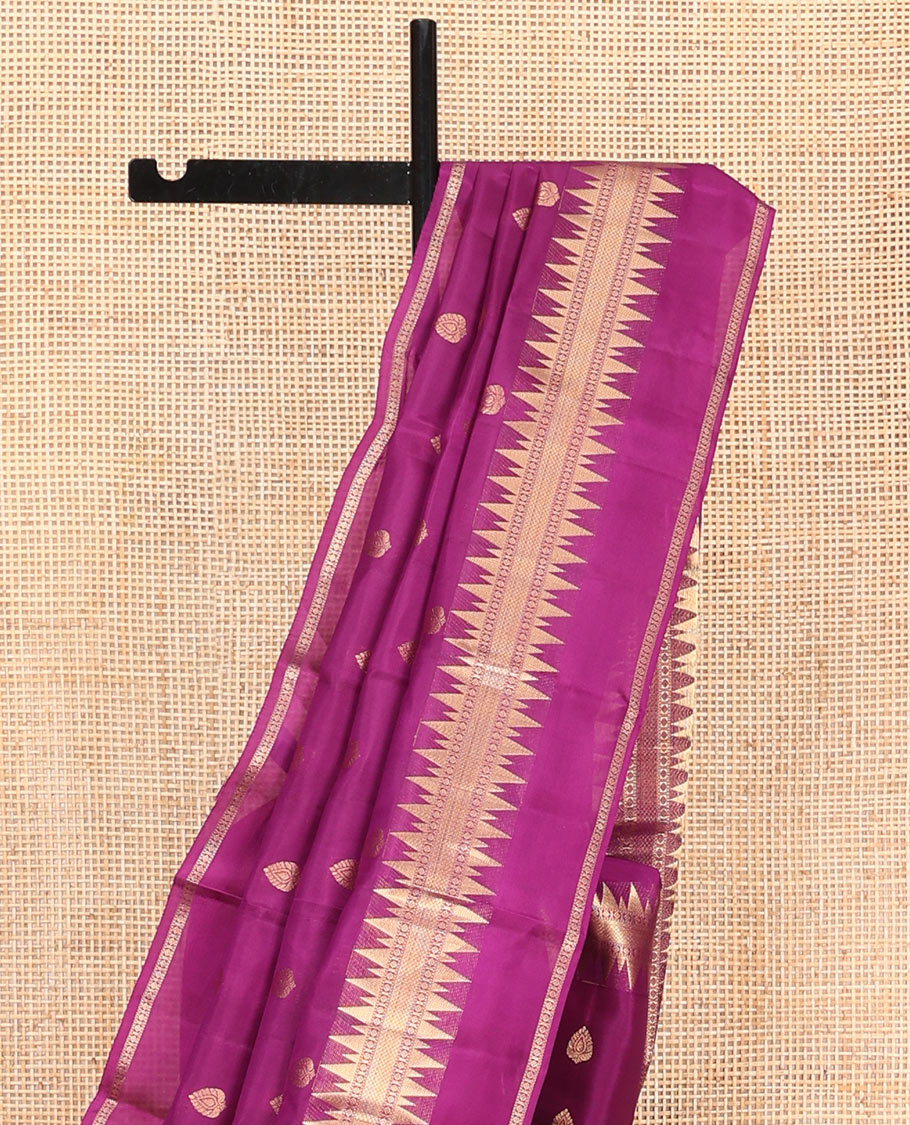Purple Vasundhara Lite Silk Mix Saree, Elevated with Zari Buttas All Over Its Body, Highlighted by a Zari Rettai Pettu Border of Thazampoo Rekku, Laddu Kamalam, and Mayil Kann Designs, Gleaming Jaal Pallu, and Paired with a Matching Blouse