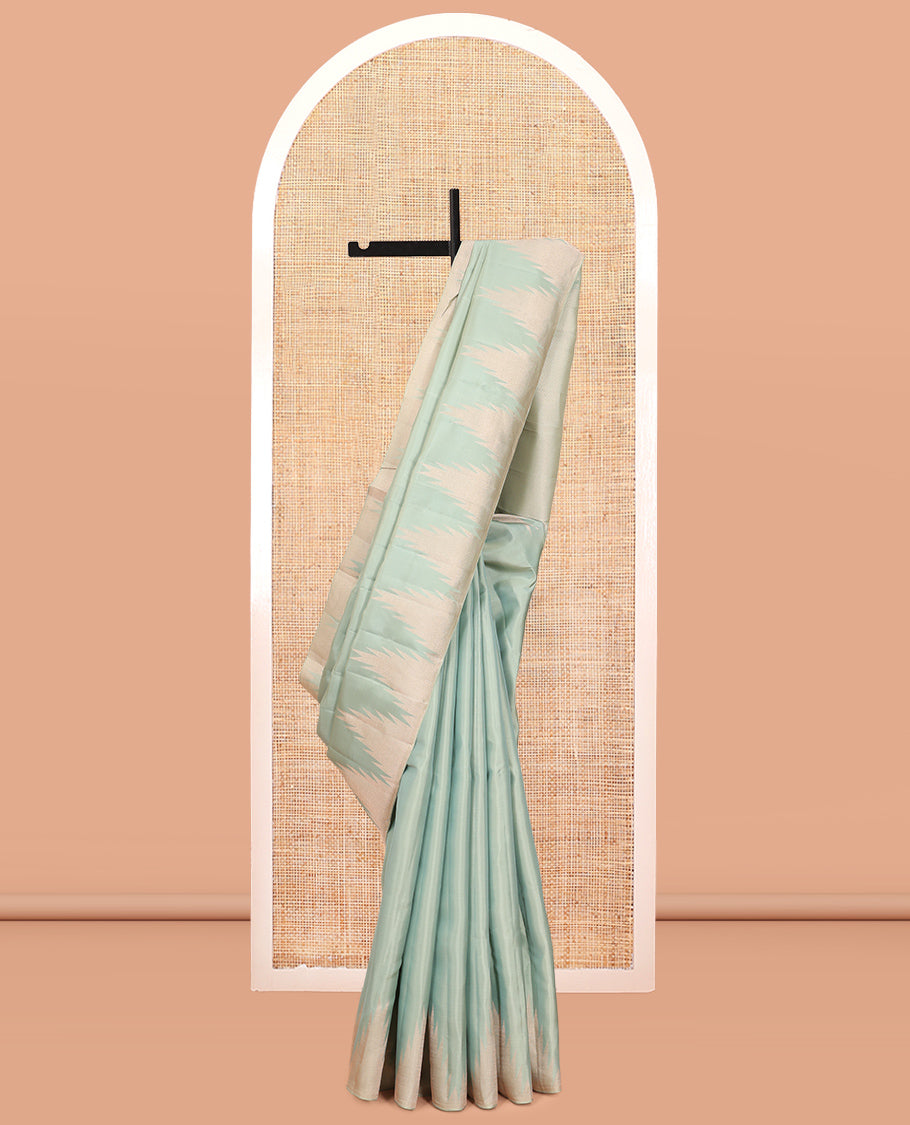 Turqoise Plain Vasundhara Lite Silk Mix Saree, a Zari Thazhampoo Rekku Border, Grand Jaal Pallu, and a Matching Blouse