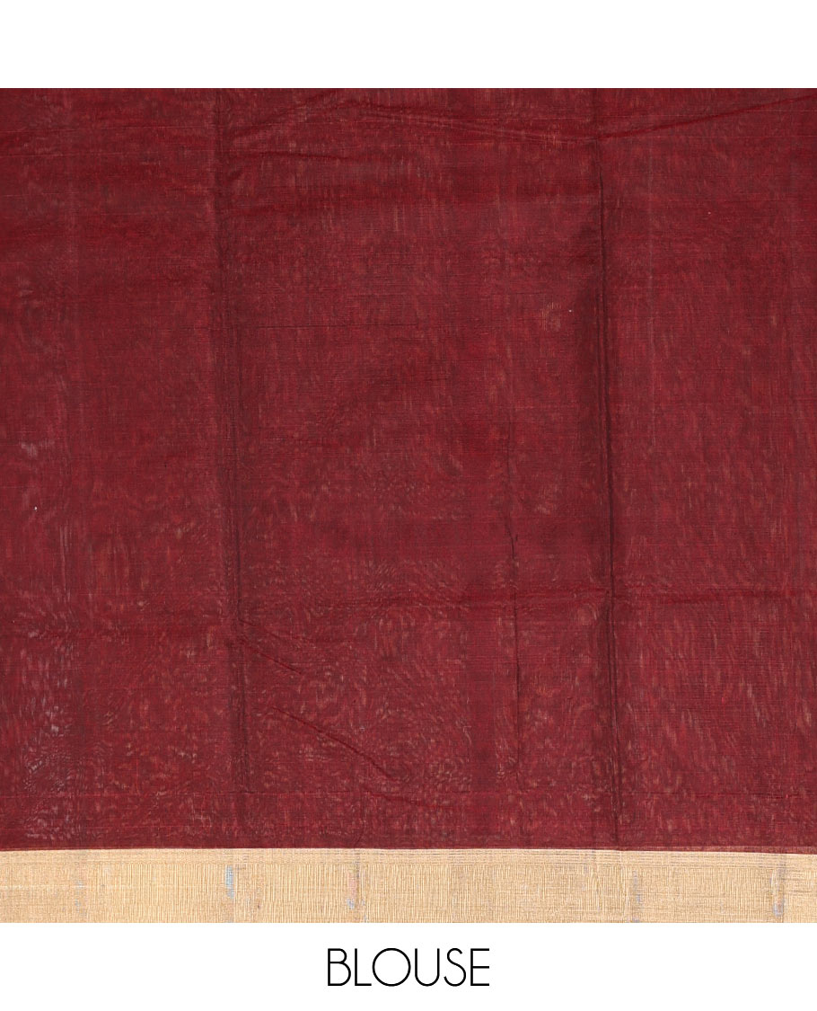 Brown paisely design chanderi cotton saree with contrast border & geometric design pallu