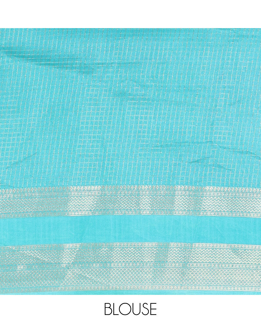 Purple checked moss chiffon saree with contrast traditional zari design border, checked pallu, and a contrast zari design blouse