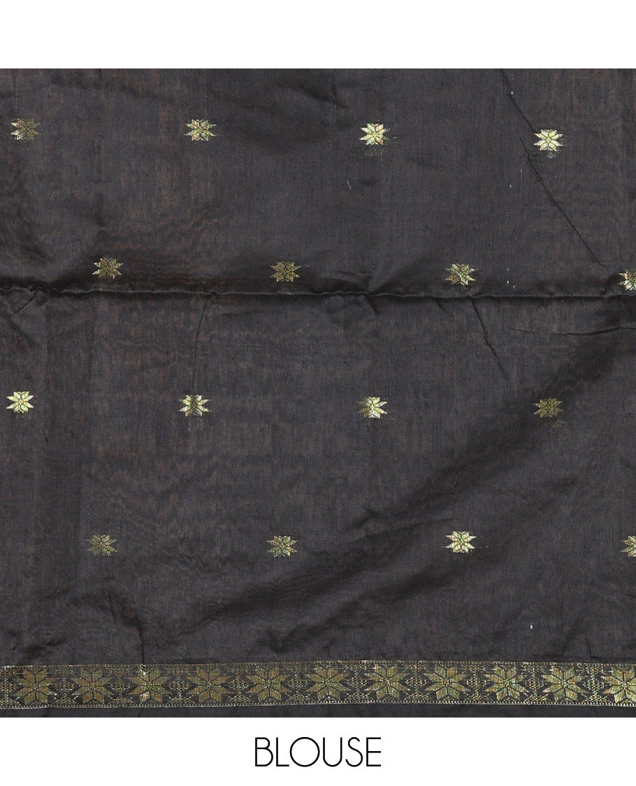 Light Brown Kota Cotton Saree Enthralled with Star-Style Zari Motifs All Over Its Body, Complemented by a Self-Border of Star Motifs, a Captivating Contrast Pallu of the Same Star Motifs, and a Contrast Blouse