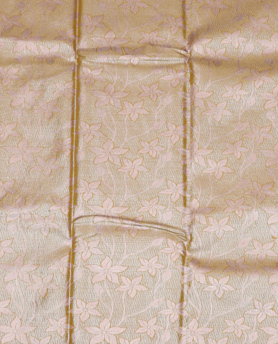 Sandal art silk pavadai material set, floral jaal jacquard pavadai, jaal design blouse & traditional zari border