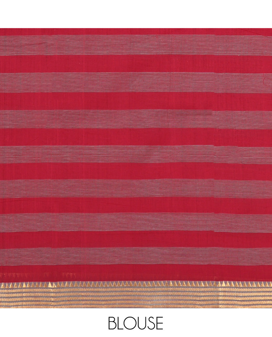 Multi-Color Checked Mangalgiri Cotton Saree, Highlighted by Zari Temple Border, Zari-Striped Pallu, and Paired with a Matching Blouse