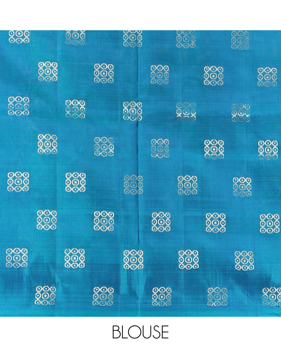 Blue Mayuri Soft Silk Saree, Traditionally Woven with Pakshi Kolam Design On Its Border, Pallu Features Pakshi Kolam, and Paired with a Matching Blouse