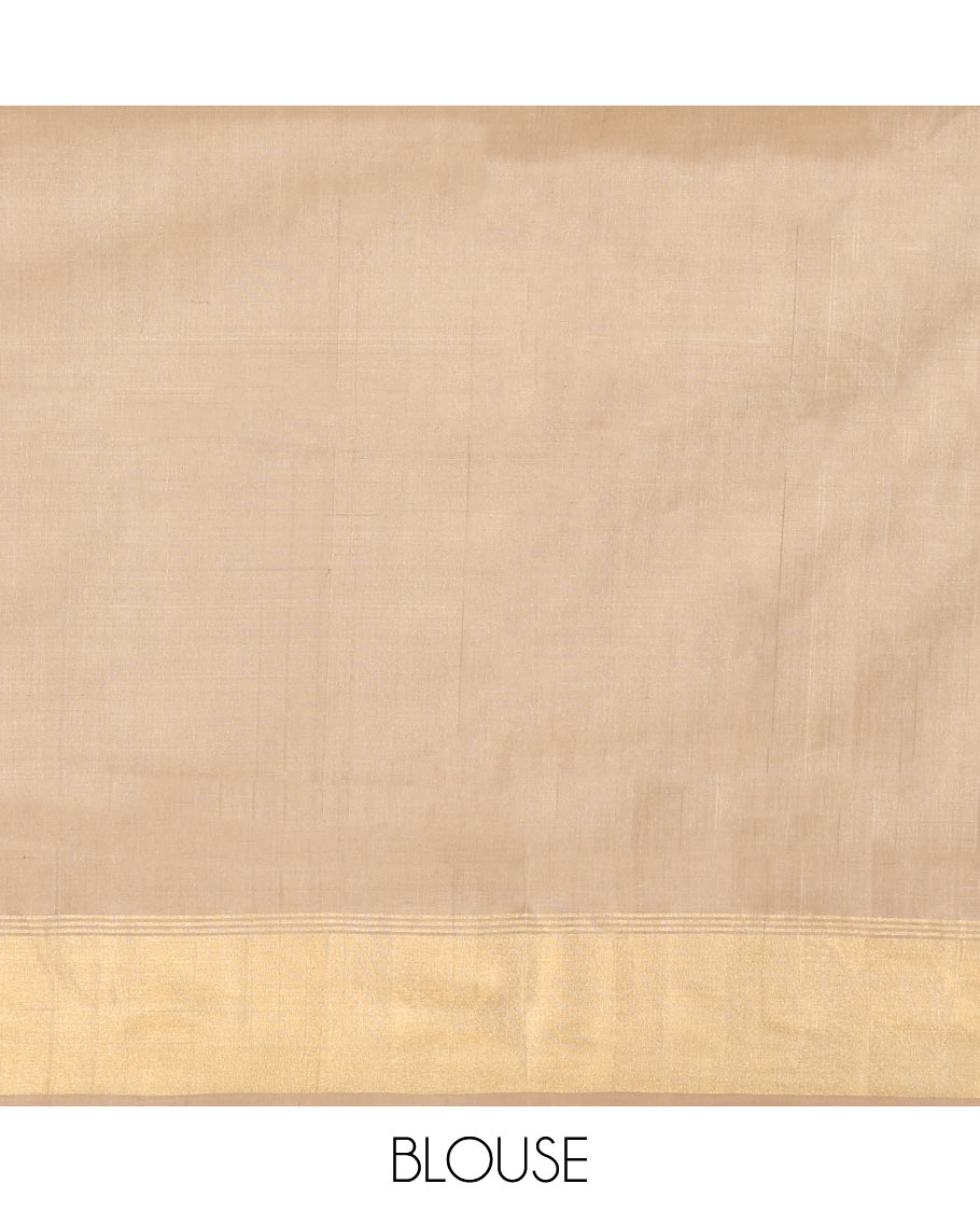 Pink Uppada Silk Saree, Graced with Zari Buttas All Over Its Body, Highlighted by a Zari Bavanji Border, Captivating Contrast Pallu of Zari Buttas, and Paired with a Contrast Blouse