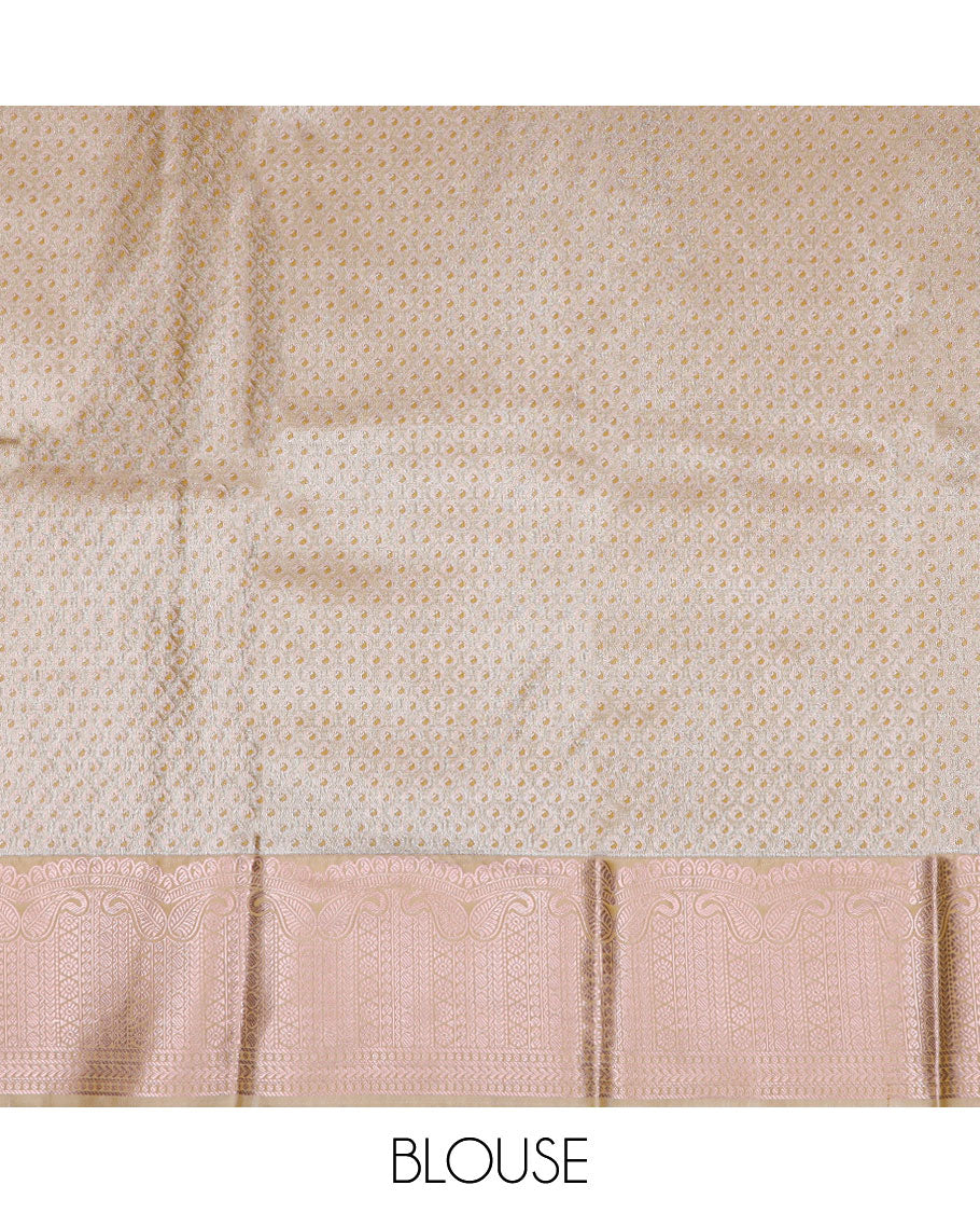 Sandal art silk pavadai material set, floral jaal jacquard pavadai, jaal design blouse & traditional zari border