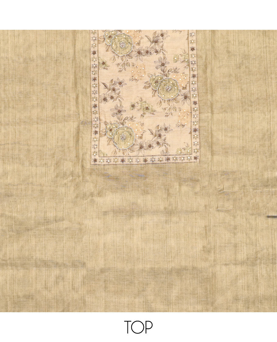 Pale Blue Tissue Material Churidar Set, Embellished with Floral Print and Neck Embroidered Top, a Plain Bottom, and Floral Printed Dupatta