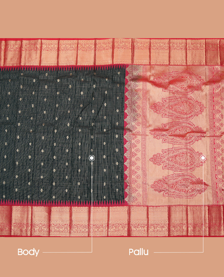 Black Zari Butta and Checks Budget Silk Saree