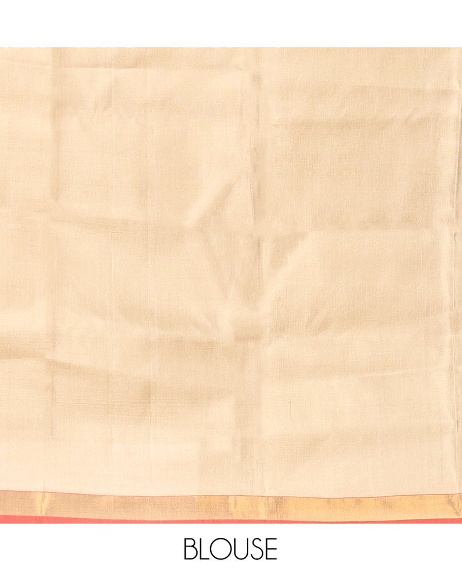 Light Gold Uppada Silksaree, Adorned with Meena Floral Buttas, Contrast Zari Border, and a Plain Blouse