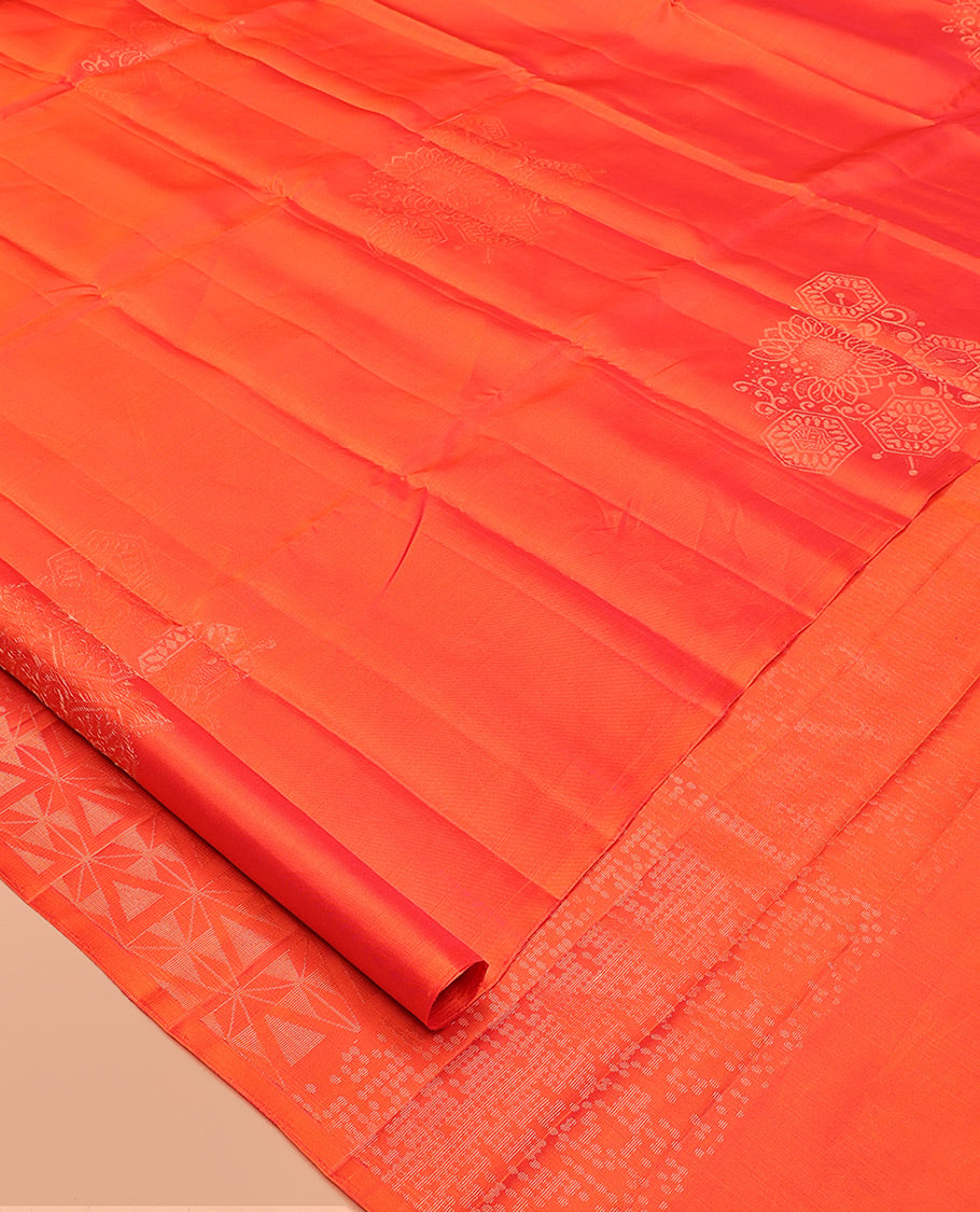 Borderless Orange Mayuri Lite Silk Mix Saree