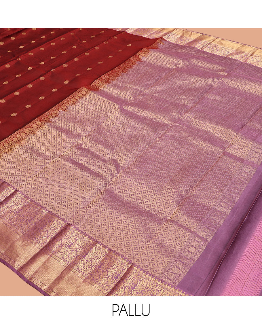 Red Vasundhara Lite-Silk Mix Saree, Graced with Zari Buttas, Contrast Border of Yaanai and Mayil Design, Grand Pallu, and a Contrast Blouse